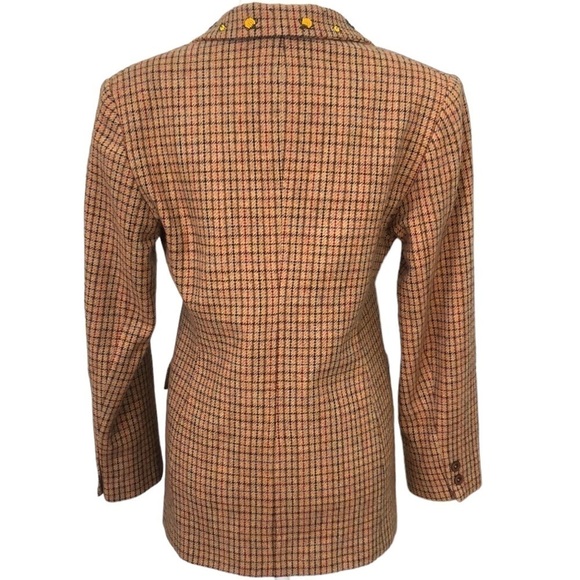 Armand Ventilo Brown Houndstooth Print Wool Blazer Beaded Collar, French Size 40 - Picture 2 of 13